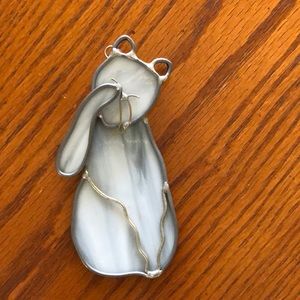 Vintage Handmade Sun Catcher Gray Glass Kitty